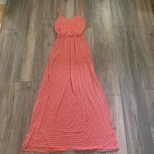 STITCH BTWEEN NEON ORANGE/GRAY MAXI DRESS SMALL-EUC